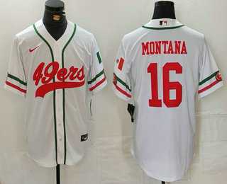 Men%27s San Francisco 49ers #16 Joe Montana White Mexico Cool Base Stitched Baseball Jersey